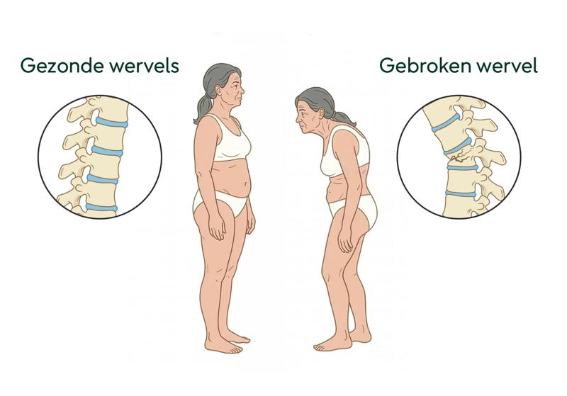 Tekening van iemand met een gebroken wervel.